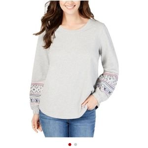 Style & Co Women's Crew Neck Pullover Top Grey XL